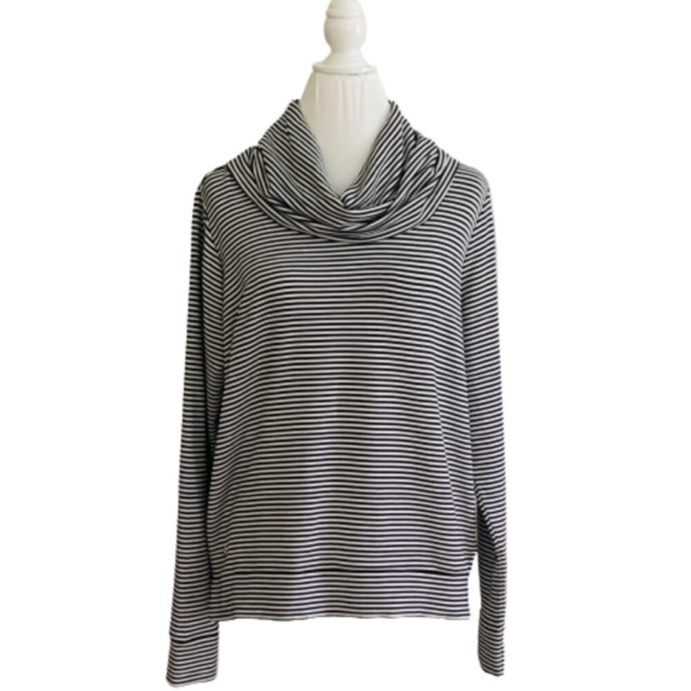 Lauren Ralph Lauren Top Sweater Black White Stripe Loose Cowl Neck  XL